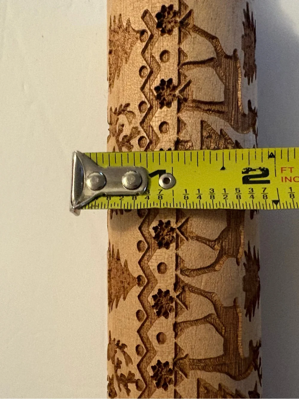 Unbranded Wood Rolling Pin with Carved Reindeer and Tree Pattern - Natural Wood